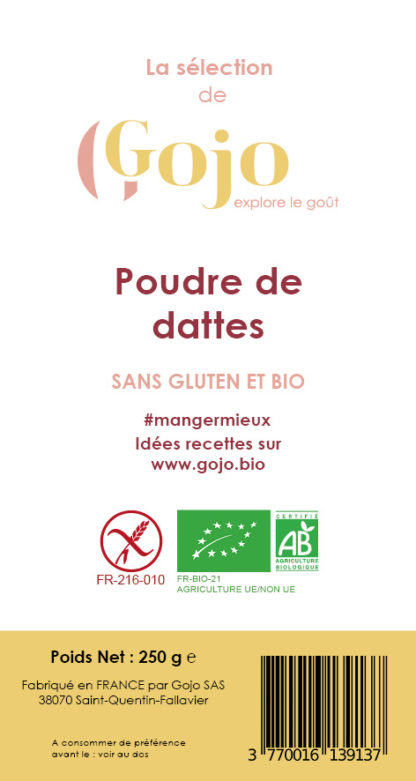 Poudre de dattes bio sans gluten de Gojo